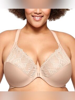 Glamorise Wonderwire Front Close T-Back Bra in Nude, 38G